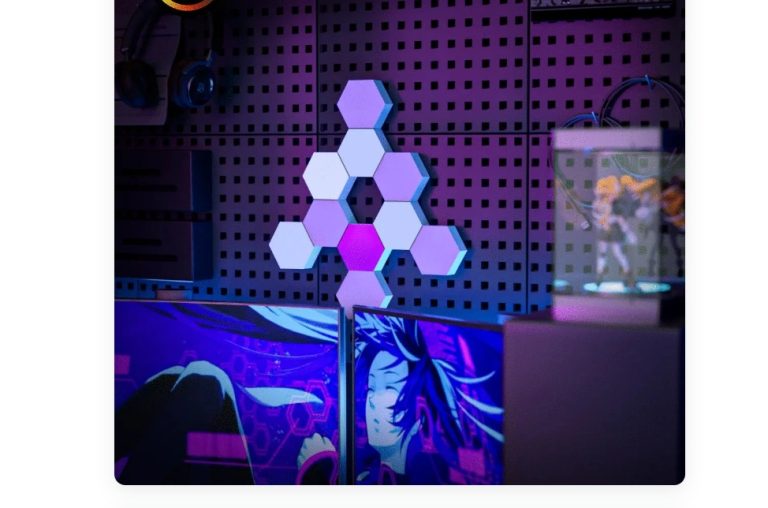 Cololight hexagon LED panels on a gaming pegboard wall