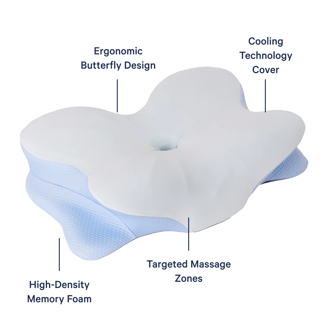 Derila-style butterfly contour pillow showing foam and mesh side panels