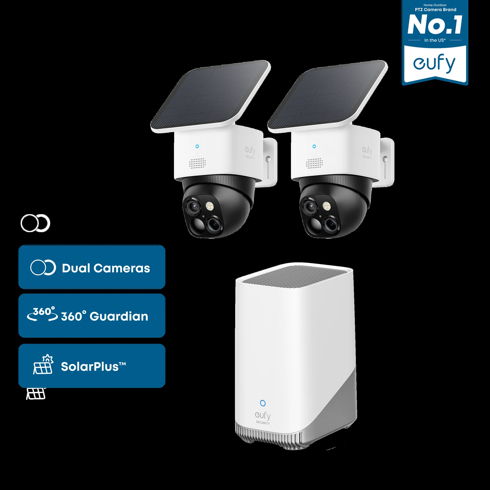 eufy SoloCam dual cameras with HomeBase local storage hub