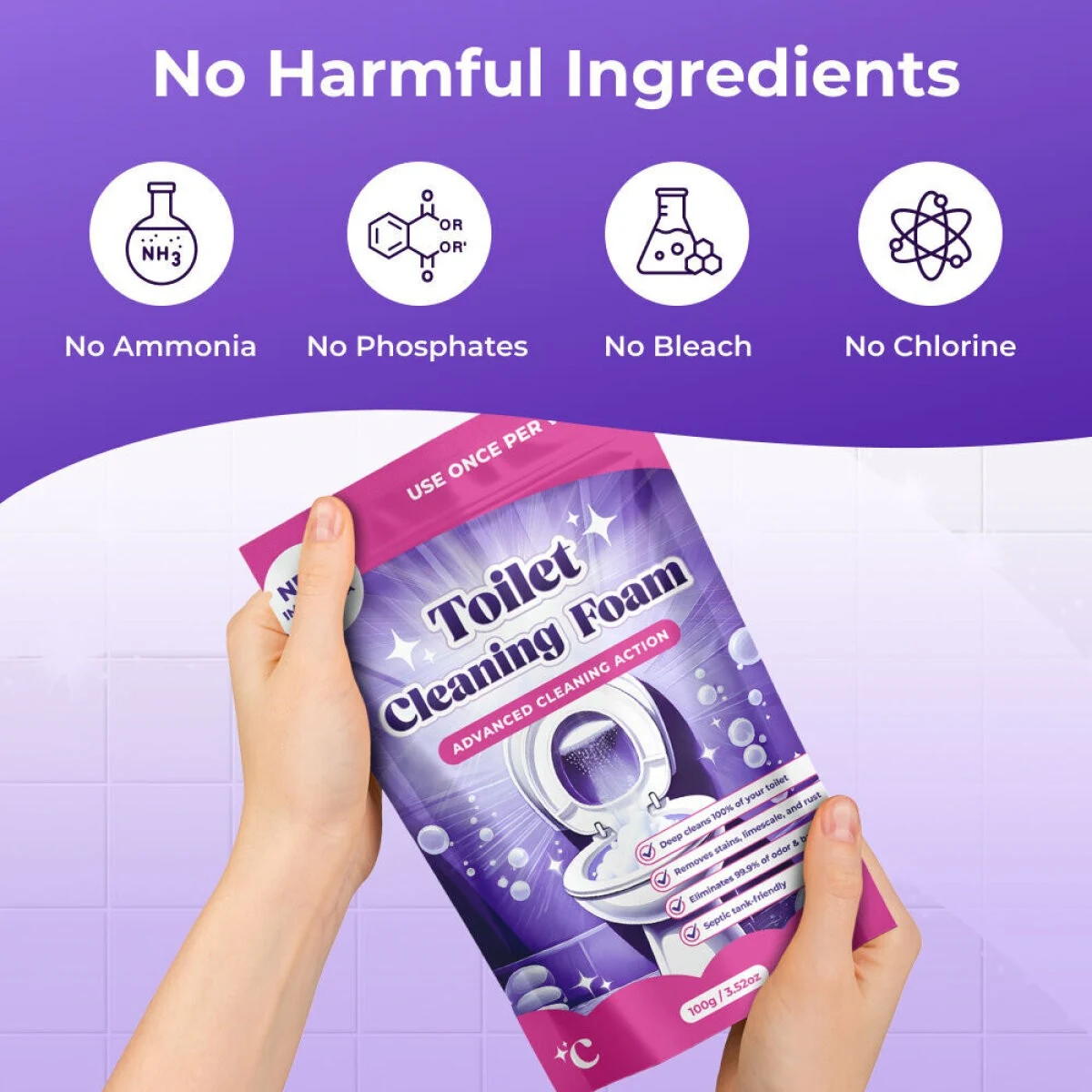 FizzClean formula highlights: no ammonia, phosphates, bleach, or chlorine