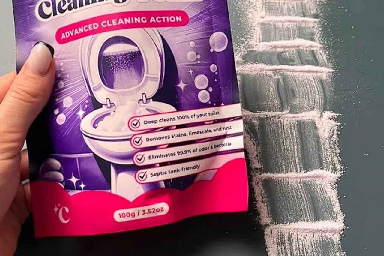 FizzClean pouch and poured cleaning powder detail
