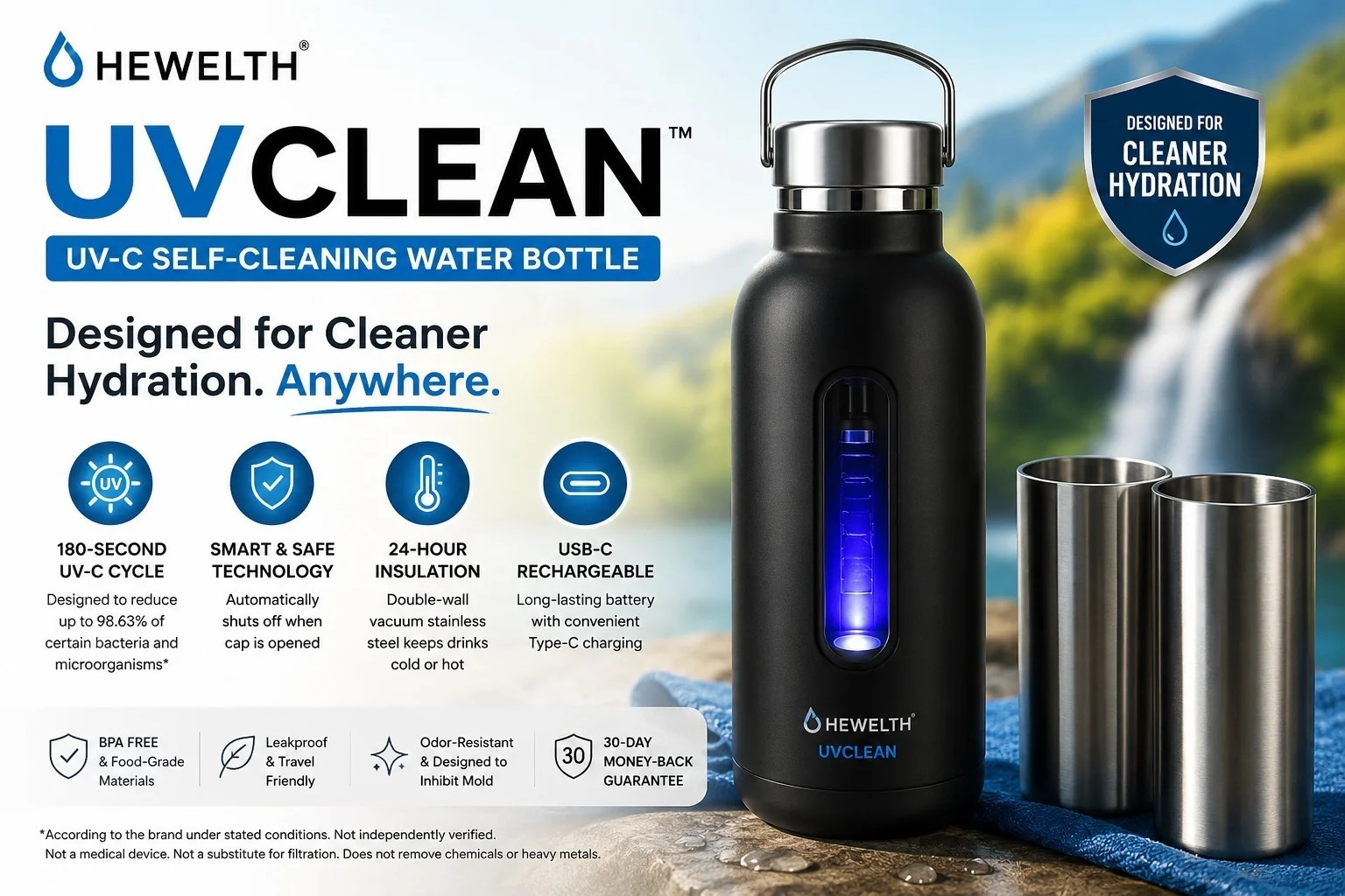 Hewelth UVClean Bottle official feature banner