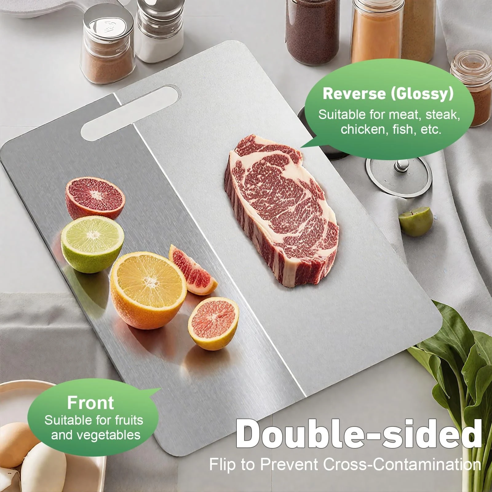 Double-sided Katori titanium board for produce and meat