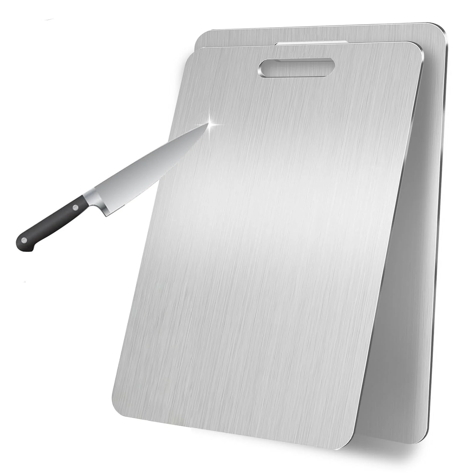 Katori titanium cutting board standing with chef knife