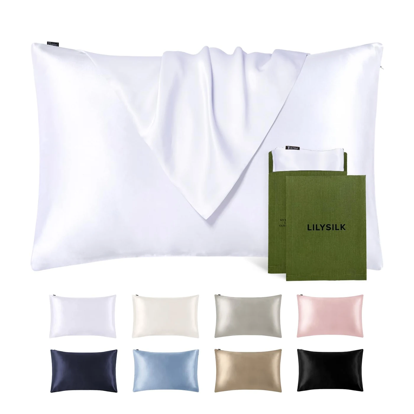 LILYSILK silk pillowcase with branded packaging and color options