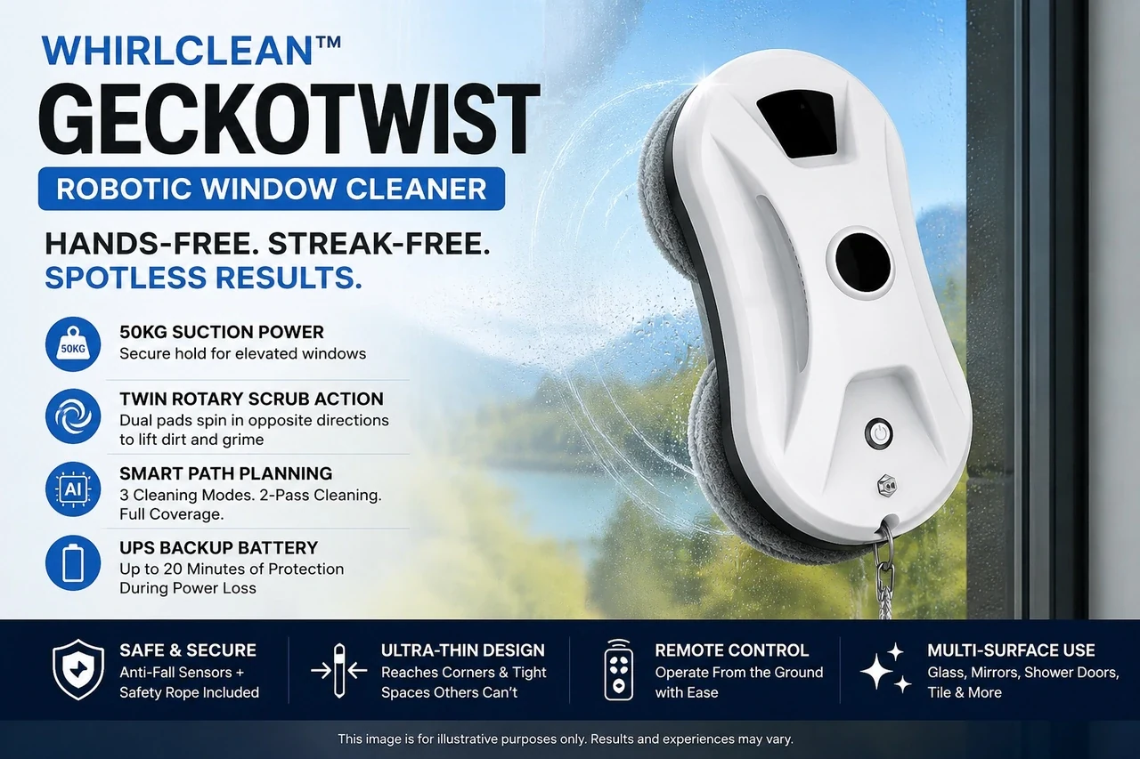 Whirlclean GeckoTwist robotic window cleaner feature overview