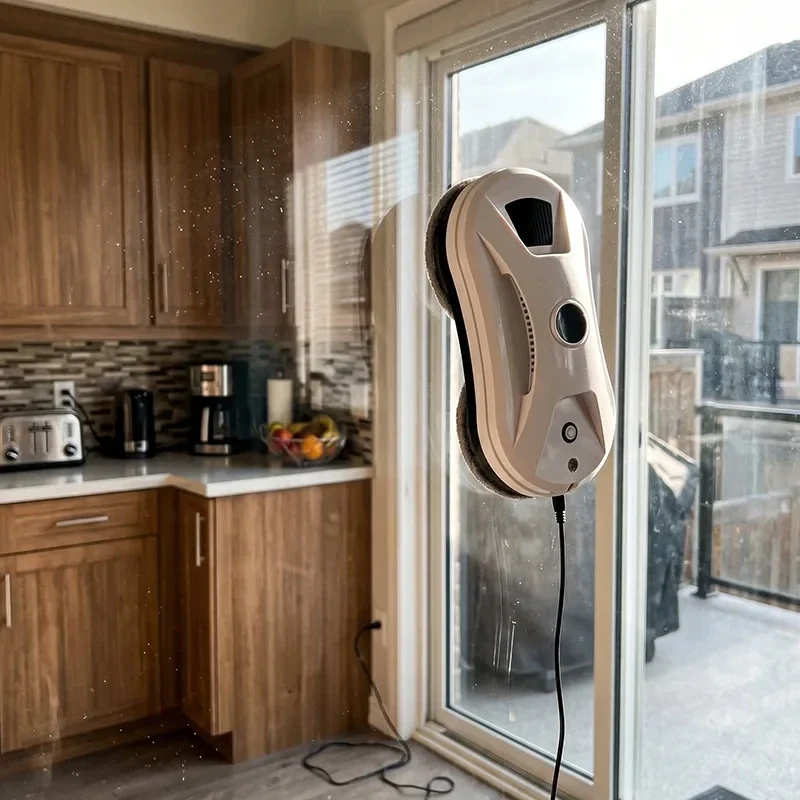 Whirlclean window cleaner on a kitchen glass sliding door